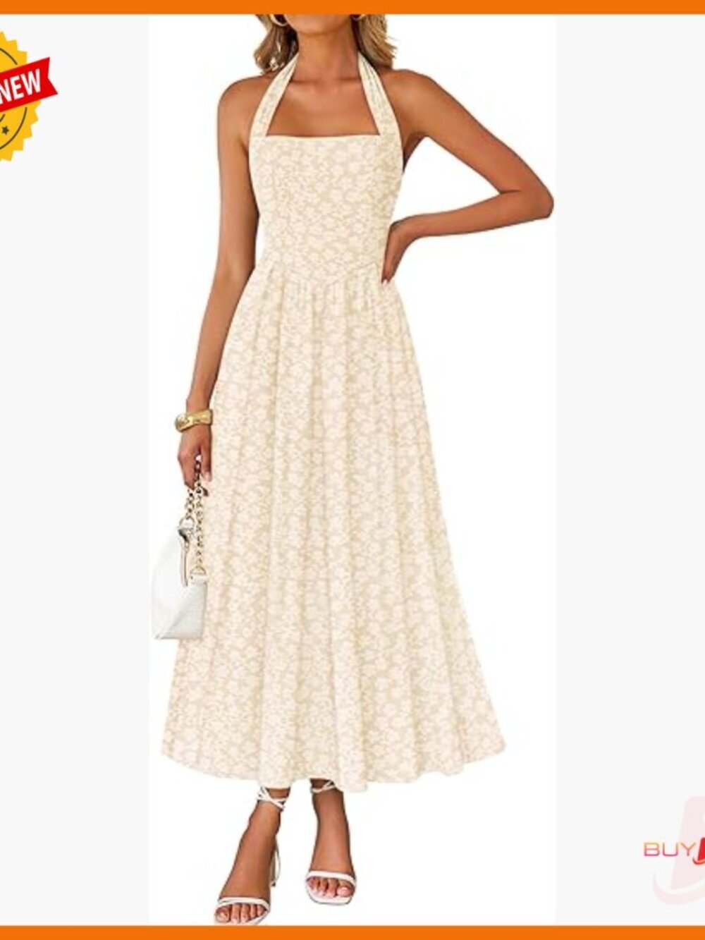 Floral Halter Maxi Dress with Pockets, Polyester Blend, Summer Wedding Guest